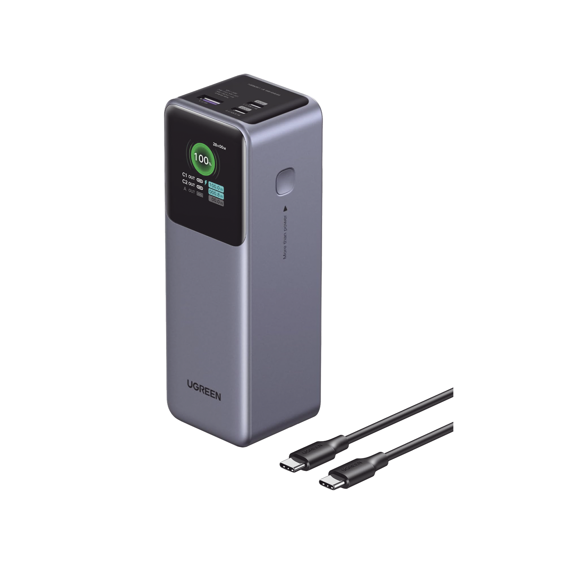 POWER BANK DE 12000MAH | 3 SALIDAS 100W MAX. | USB-A + 2 USB-C | PD 3.0 | QC3.0 | FCP | SCP | PANTALLA INTELIGENTE | CARCASA IGNIFUGA | COLOR GRIS | INCLUYE CABLE USB DE 50CM | CARGA TU LAPTOP DE MANERA SEGURA.-Accesorios Generales-UGREEN-Bsai Seguridad & Controles