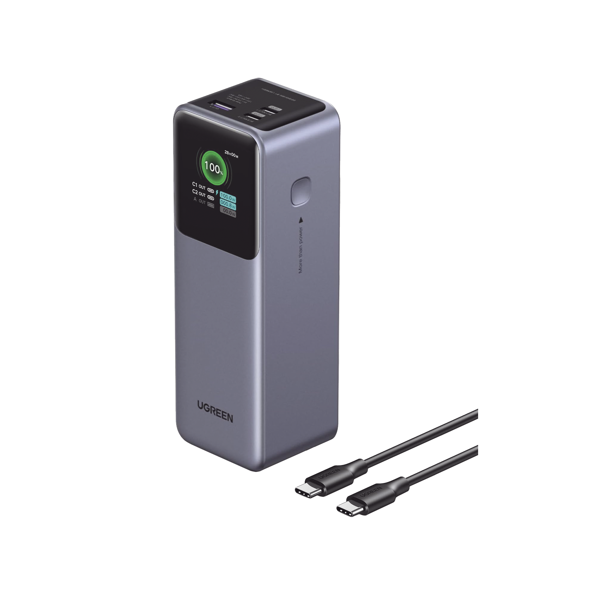 POWER BANK DE 12000MAH | 3 SALIDAS 100W MAX. | USB-A + 2 USB-C | PD 3.0 | QC3.0 | FCP | SCP | PANTALLA INTELIGENTE | CARCASA IGNIFUGA | COLOR GRIS | INCLUYE CABLE USB DE 50CM | CARGA TU LAPTOP DE MANERA SEGURA.-Accesorios Generales-UGREEN-Bsai Seguridad & Controles