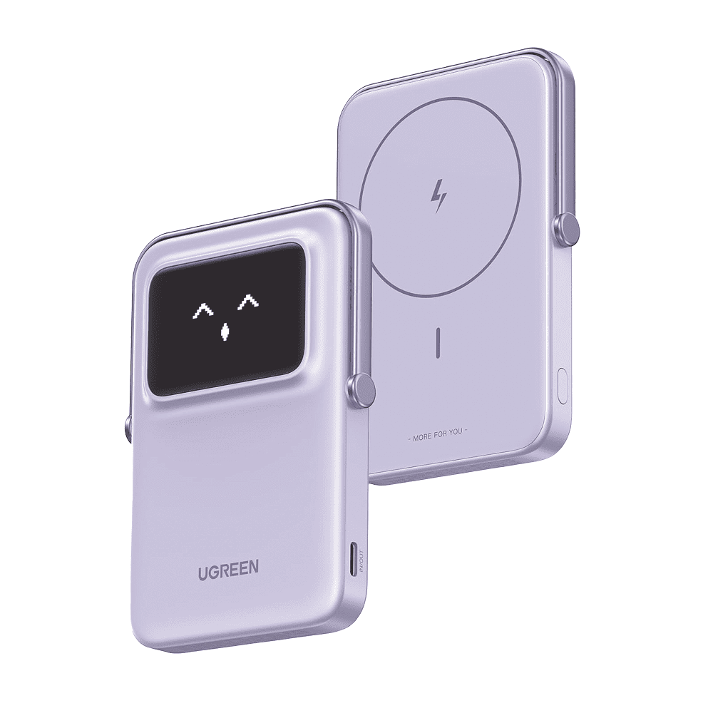 POWER BANK INALAMBRICO | 5000MAH | 7.5W | CON EMOJIS DE ESTADO | CARGA RÁPIDA USB-C BIDIRECCIONAL | PANTALLA TFT INTELIGENTE | 13 NIVELES DE PROTECCION | CON HOLDER | COLOR PURPLE.-Accesorios Generales-UGREEN-Bsai Seguridad & Controles