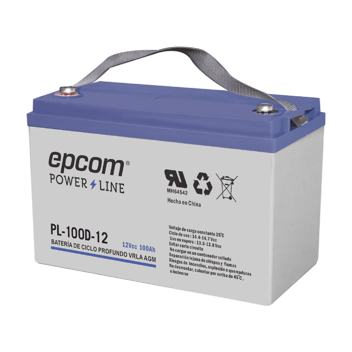 BATERÍA AGM-VRLA CICLO PROFUNDO / 12 VCC / 100 AH / TERMINALES M6 HEX / APLICACIONES FOTOVOLTAICAS [PL-100-D12]