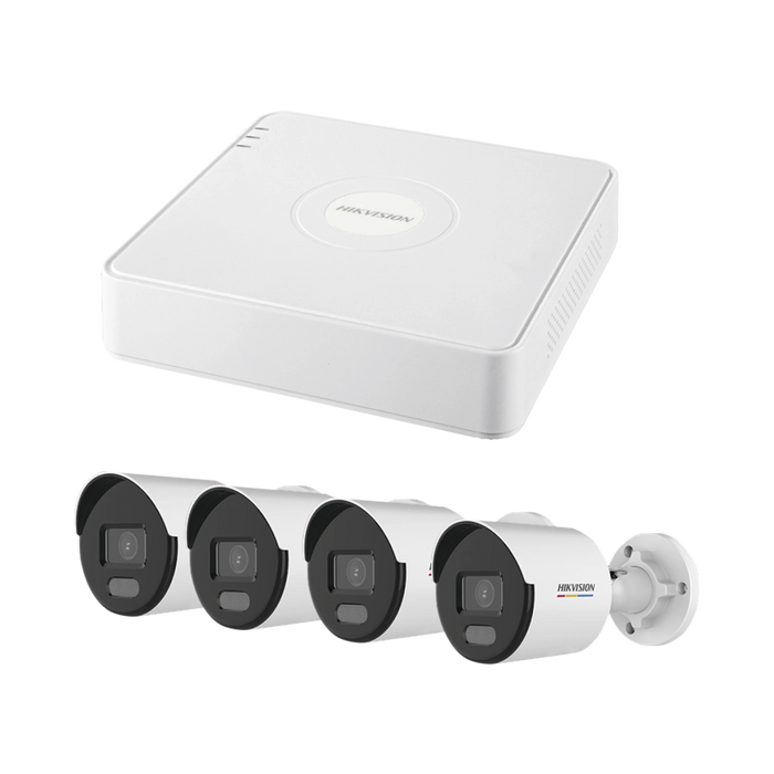 KIT IP 1080P / NVR DE 4 CANALES / 4 CÁMARAS IP BALA COLORVU-Kits Sistemas Completos-HIKVISION-KIPCV2M/4B-Bsai Seguridad & Controles