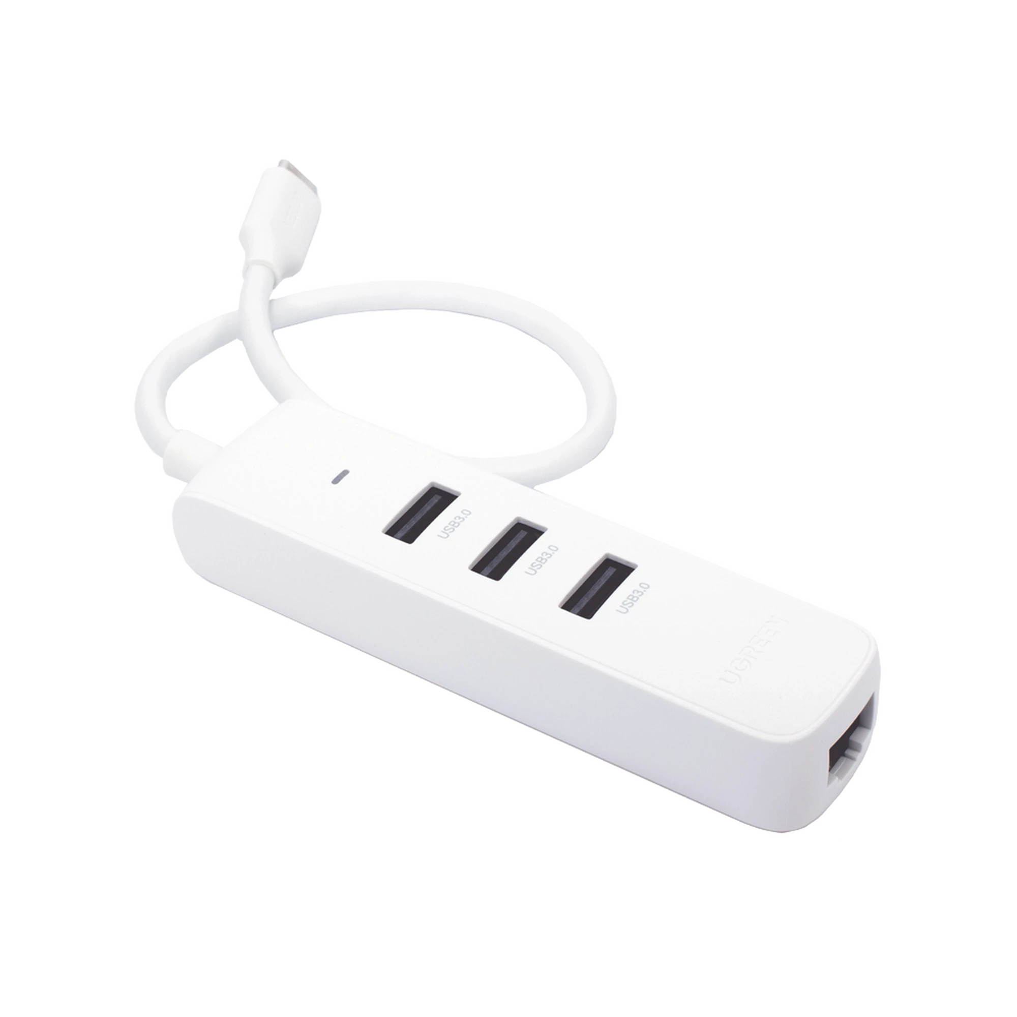 HUB USB-C A 3 USB 3.0 (5GBPS) + 1 RJ45 (100MBPS) / LED INDICADOR / LONGITUD 20 CM / ABS / COLOR BLANCO / 4 EN 1-Accesorios-UGREEN-Bsai Seguridad & Controles