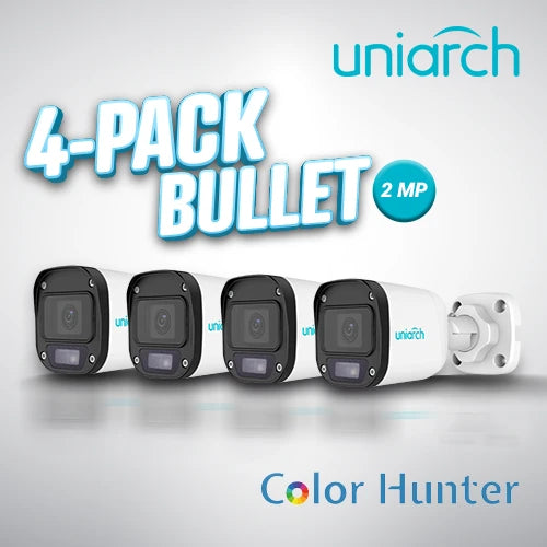 4-PACK BULLET 2MP COLORHUNTER-Cámaras HD-UNIARCH BY UNV-4 x UAC-B112-F28-W / UAC-B112-F28-W-H-Bsai Seguridad & Controles
