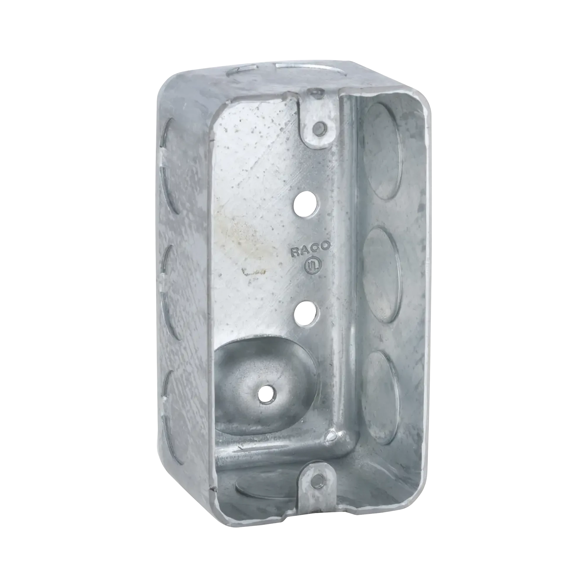 CAJA GALVANIZADA (CHALUPA) 4X2 DE PROF. 1-7/8. TIENE 7 PERFORACIONES DE 1/2 Y 1 DE 3/4.-Tuberia Metalica-RACO-Bsai Seguridad & Controles