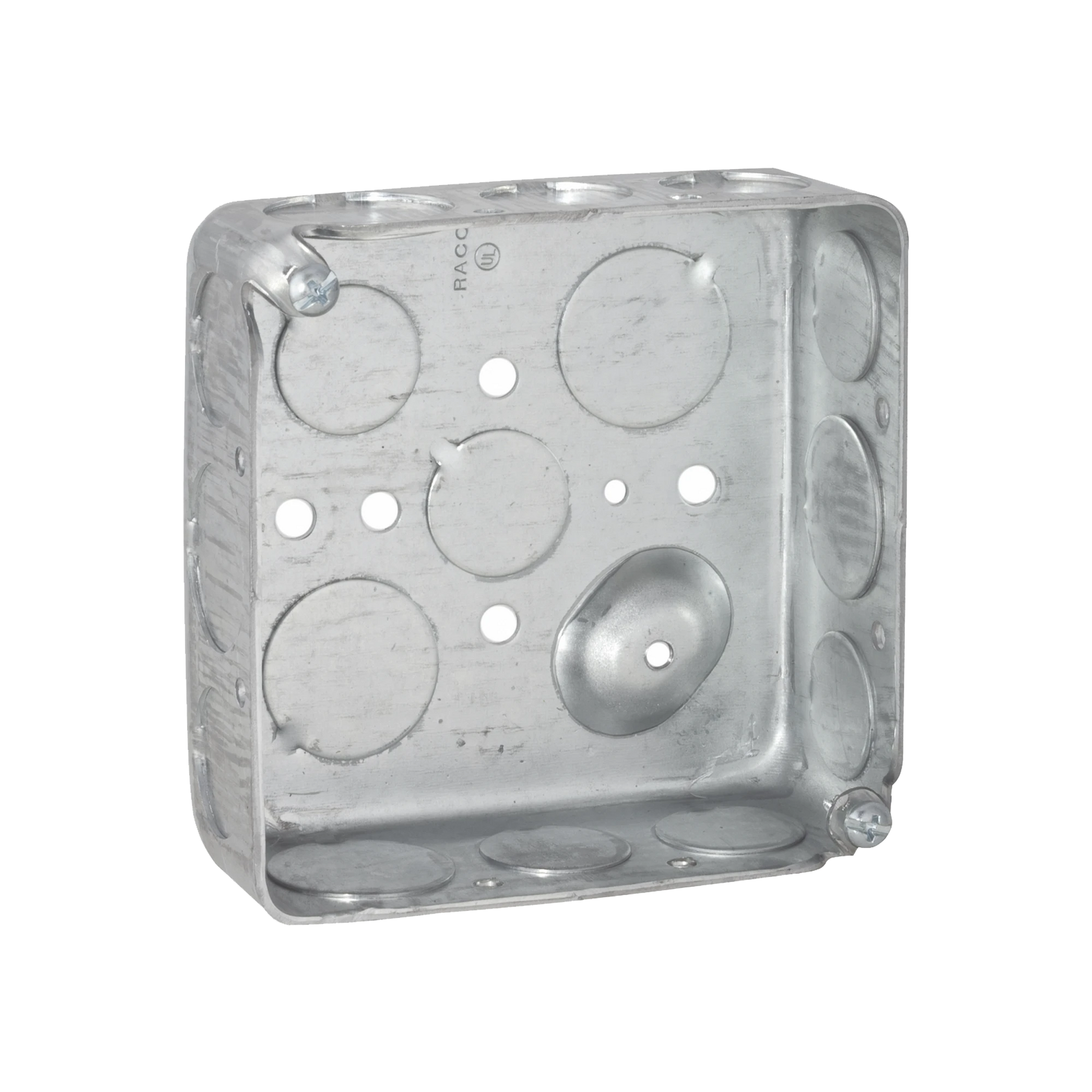 CAJA CUADRADA GALVANIZADA DE 4, PROFUNDIDAD DE 1- 1/2. CUENTA CON 11 KO DE 1/2 Y 6 DE 3/4..-Tuberia Metalica-RACO-Bsai Seguridad & Controles