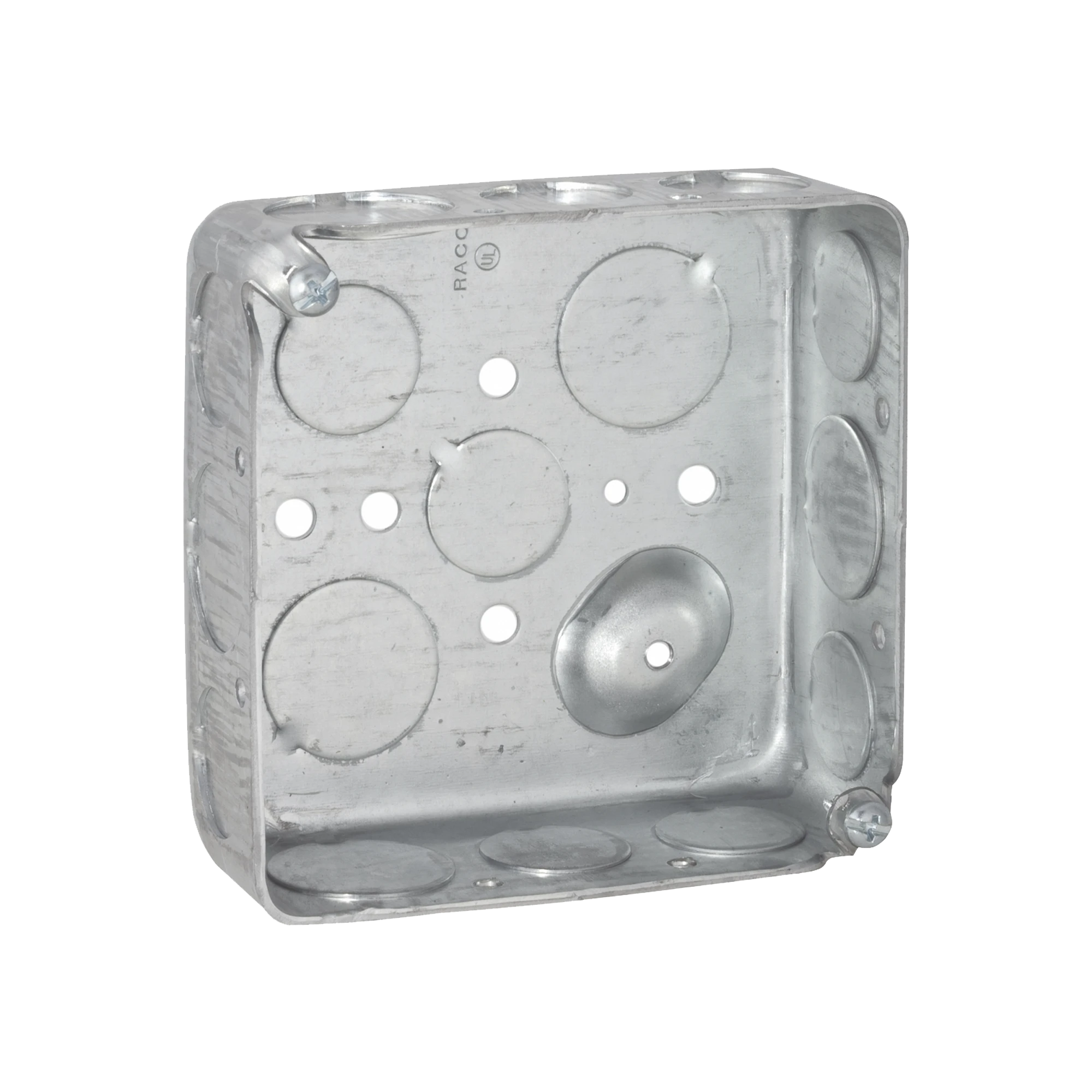 CAJA CUADRADA GALVANIZADA DE 4, PROFUNDIDAD DE 1- 1/2. CUENTA CON 11 KO DE 1/2 Y 6 DE 3/4..-Tuberia Metalica-RACO-Bsai Seguridad & Controles