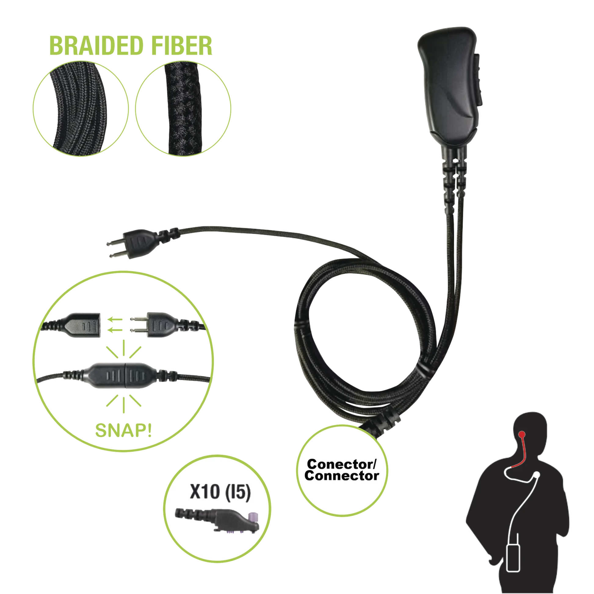 MICRÓFONO CON CABLE DE FIBRA TRENZADA SERIE SNAP COMPATIBLE CON ICOM MULTIPIN (PEQUEÑO) F30/40.-Accesorios para ICOM-PRYME-Bsai Seguridad & Controles