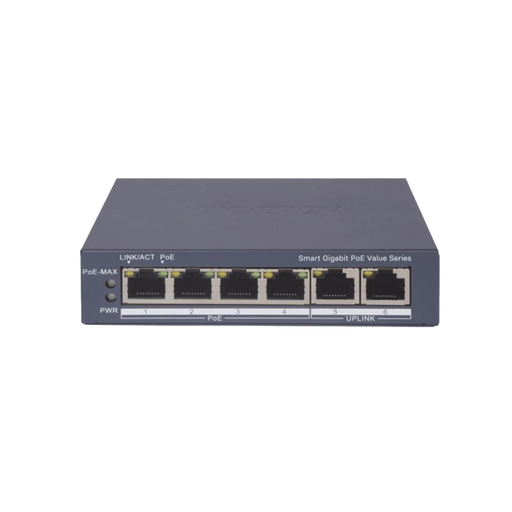 SWITCH GIGABIT POE+ / ADMINISTRABLE / 4 PUERTOS 1000 MBPS POE+ / 2 PUERTOS 1000 MBPS UPLINK / CONFIGURACIÓN NUBE HIK-PARTNERPRO / MODO EXTENDIDO HASTA 300 METROS / 45 WATTS-Networking-HIKVISION-DS-3E1506P-EI/M-Bsai Seguridad & Controles