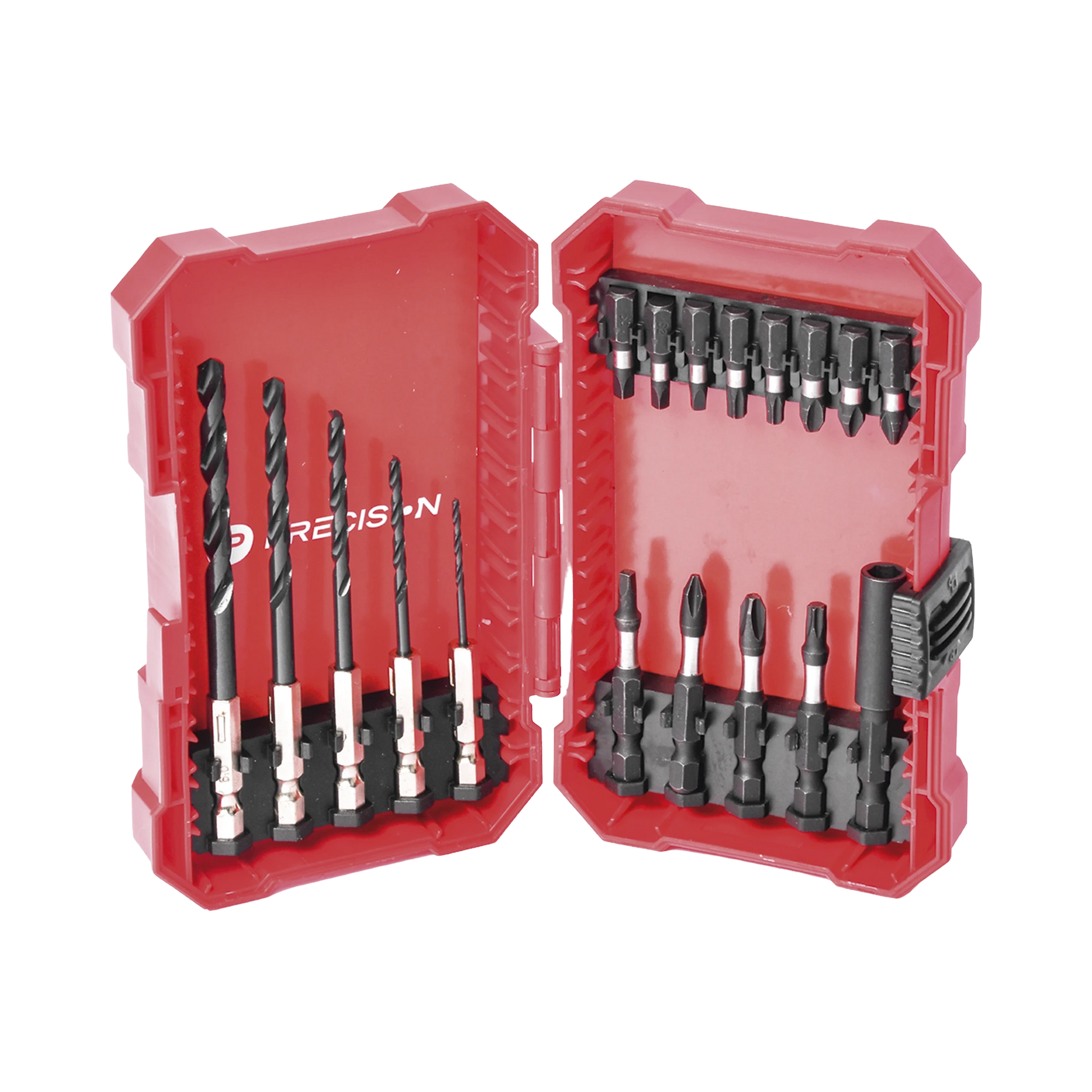 JUEGO DE 18 PUNTAS Y BROCAS PARA TALADRO ENTRADA HEXAGONAL 1/4". INCLUYE ESTUCHE.-Ferreteria-PRECISION-Bsai Seguridad & Controles