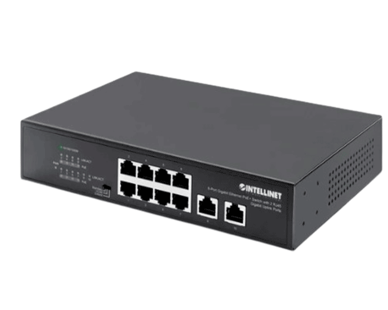 INTELLINET - 561402 SWITCH GIGABIT CON 8 PUERTOS POE+ Y 2 PUERTOS GIGABIT RJ45 DE ENLACE ASCENDENTE #I&MBFIN-Switches POE-INTELLINET-Bsai Seguridad & Controles