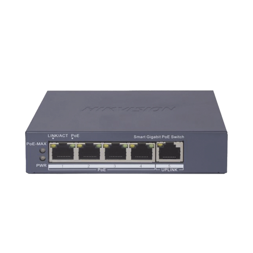 SWITCH GIGABIT POE+ / ADMINISTRABLE / 4 PUERTOS 1000 MBPS POE+ / 1 PUERTO 1000 MBPS UPLINK / CONFIGURACIÓN NUBE HIK-PARTNERPRO / MODO EXTENDIDO HASTA 300 METROS / 60 WATTS-Networking-HIKVISION-DS-3E1505P-EI-Bsai Seguridad & Controles