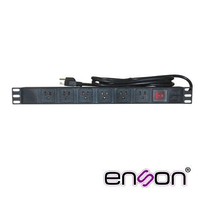 BARRA MULTICONTACTOS PDU ENSON ENS-PDU6 HORIZONTAL 1UR BOTON DE ENCENDIDO Y APAGADO 6 CONTACTOS FRONTALES TIPO NEMA 5-15R VOLTAJE 110VCA 50/60HZ-Protección contra Descargas-ENSON-ENS-PDU6-Bsai Seguridad & Controles