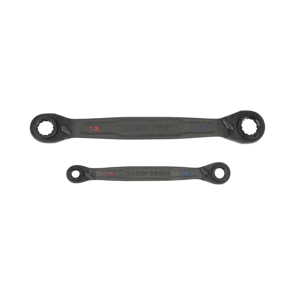 JUEGO DE 2 LLAVES ESTRIADAS DE MATRACA 4 EN 1 CON 8 MEDIDAS INGLESAS 1/2-5/8", 3/4-9/16", 1/4-3/8", 7/16-5/16"-KLEIN TOOLS-Bsai Seguridad & Controles