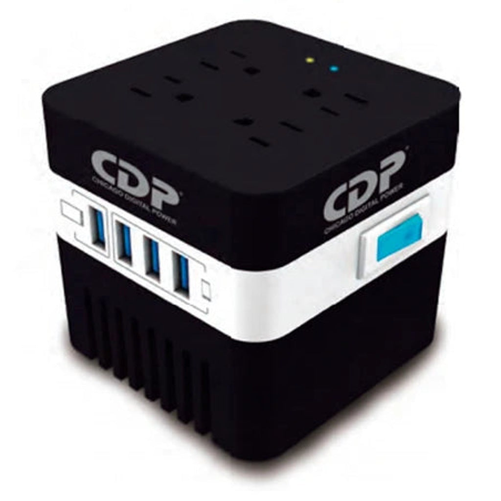 CDP RUAVR604- MINI REGULADOR DE VOLTAJE PARA EQUIPO ELECTRONICO/ 4 PUERTOS CARGA USB/ 4 CONTACTOS DE CORRIENTE/ 600VA