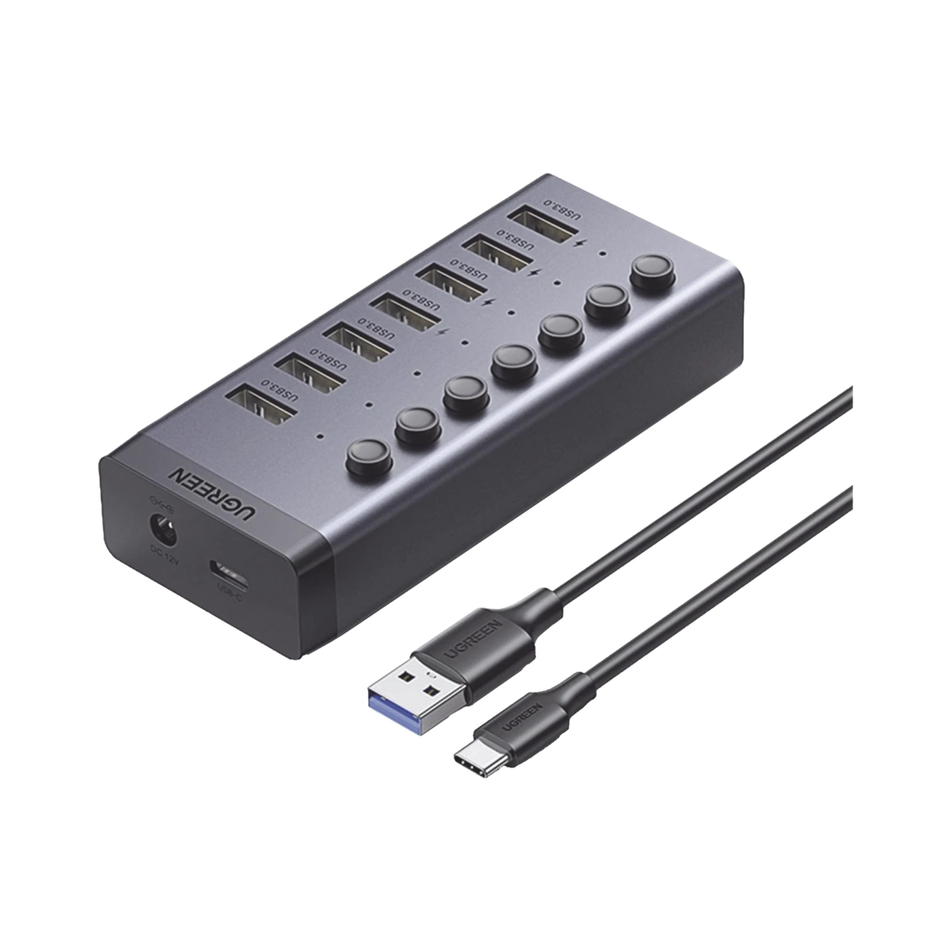 HUB DE 7 PUERTOS USB 3.0 / 4 PUERTOS DE CARGA INTELIGENTE / INTERRUPTOR INDIVIDUAL / INDICADORES LED / USB 3.0 A 5GBPS / 1 USB-C HEMBRA (SOLO DATOS) / INCLUYE ADAPTADOR DE CORRIENTE 12V 2A / 7 EN 1-Accesorios Generales-UGREEN-Bsai Seguridad & Controles