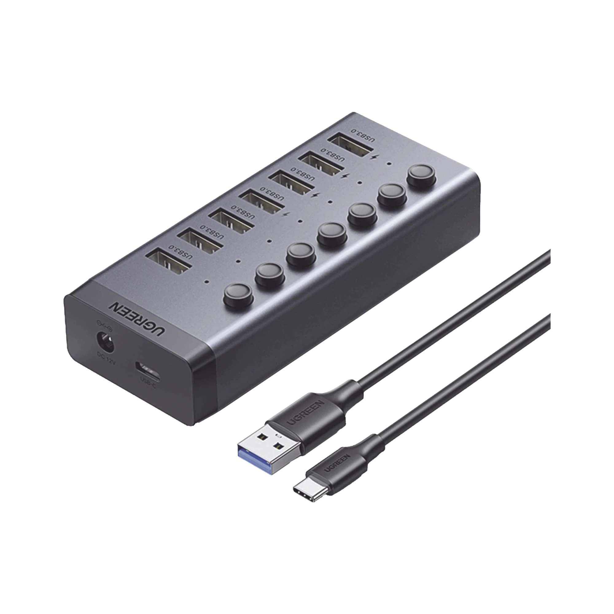 HUB DE 7 PUERTOS USB 3.0 / 4 PUERTOS DE CARGA INTELIGENTE / INTERRUPTOR INDIVIDUAL / INDICADORES LED / USB 3.0 A 5GBPS / 1 USB-C HEMBRA (SOLO DATOS) / INCLUYE ADAPTADOR DE CORRIENTE 12V 2A / 7 EN 1-Accesorios Generales-UGREEN-Bsai Seguridad & Controles