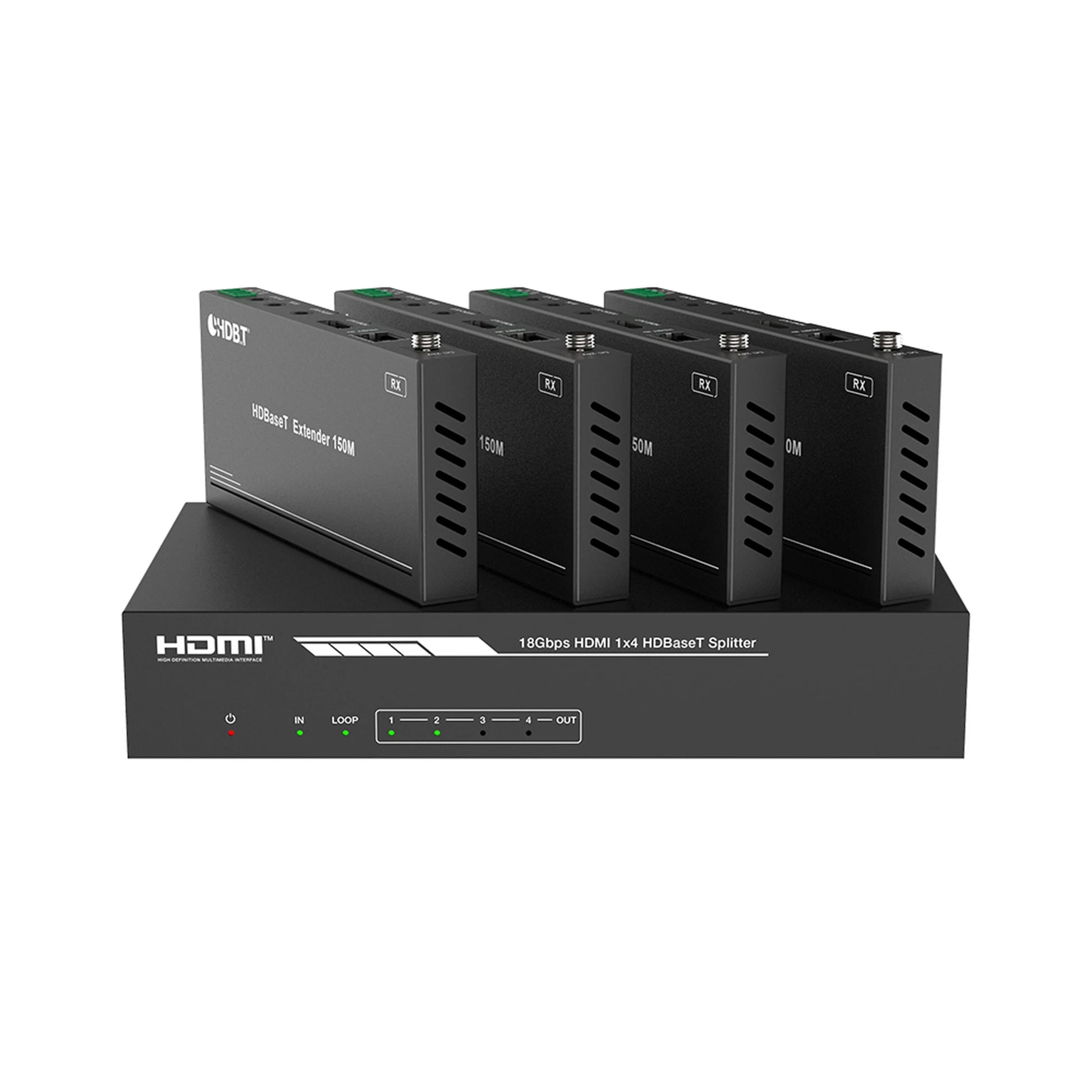 SPLITTER MAS EXTENSOR DE VIDEO | 1X4 | PROAV | HDBASET™ | 120M EN 4K@60HZ | 150M EN 1080P@60HZ | CAT6/6A/7 | GESTIÓN AVANZADA EDID | CONTROL IR Y RS232 | POC | SALIDA DE AUDIO-ProAV-EPCOM PROAUDIO-Bsai Seguridad & Controles