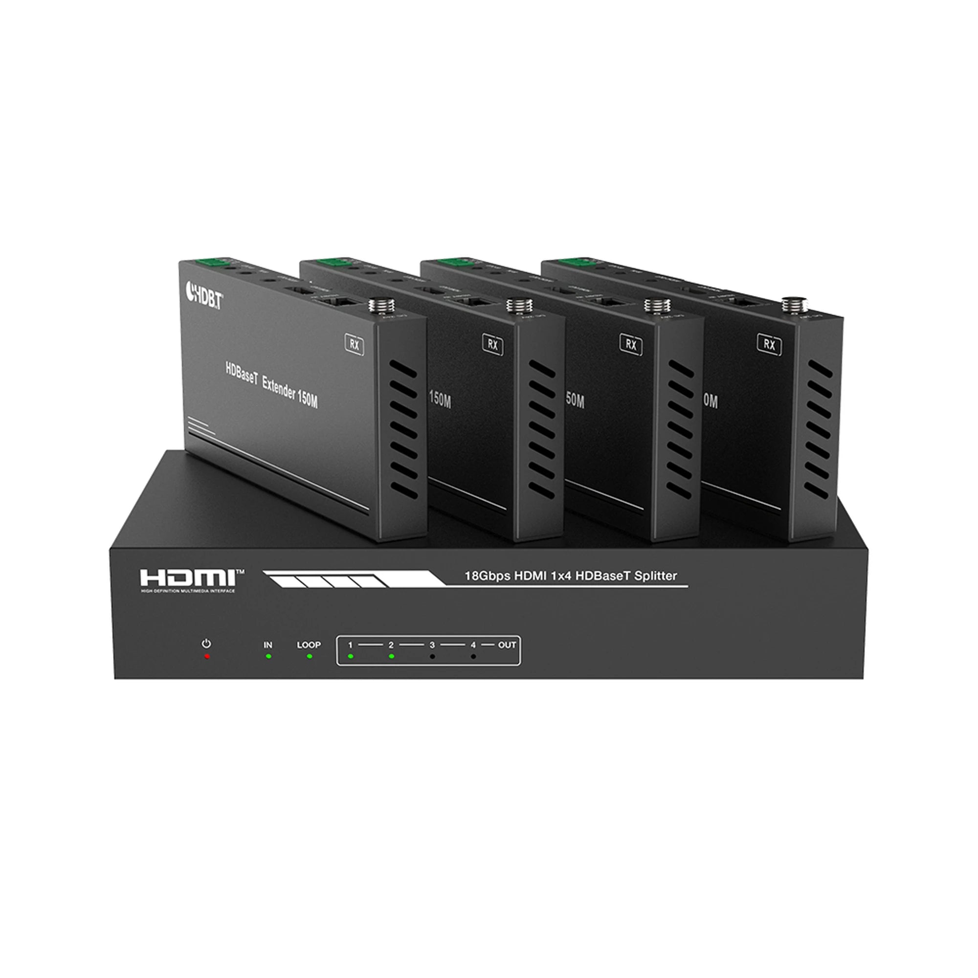 SPLITTER MAS EXTENSOR DE VIDEO | 1X4 | PROAV | HDBASET™ | 120M EN 4K@60HZ | 150M EN 1080P@60HZ | CAT6/6A/7 | GESTIÓN AVANZADA EDID | CONTROL IR Y RS232 | POC | SALIDA DE AUDIO-ProAV-EPCOM PROAUDIO-Bsai Seguridad & Controles