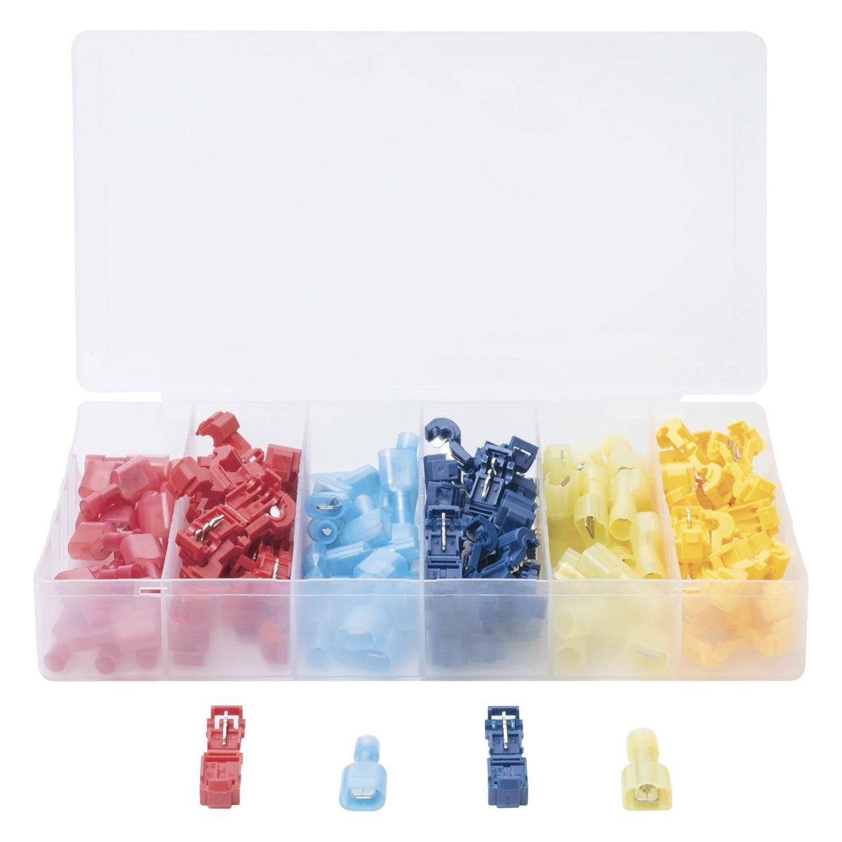 KIT CONECTORES T-TAP / 120 PIEZAS / 3 CALIBRES AWG / COBRE ESTAÑADO / SIN CORTE DE CABLES / -10°C A 70°C [CT-T123]