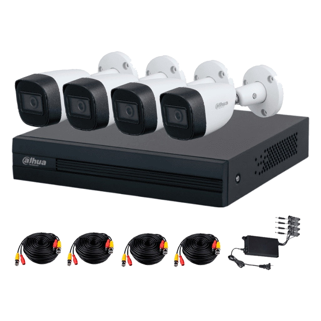 DAHUA KITXVR5104HS4KLI3+4HFW1500CMA- KIT DE 4 CANALES DE 5 MP CON AUDIO/ DVR WIZSENSE CON RECONOCIMIENTO DE ROSTROS/ H.265+/ 4 CAMARAS METALICAS/ 4 CH + 1 IP O HASTA 5 CH IP/ 4 CH SMD PLUS/ BUSQUEDA DE HUMANOS Y VEHICULOS/ ACCESORIOS [DHT0250013]