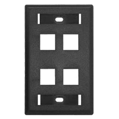 PLACA DE PARED (FACEPLATE) BELDEN 4 PUERTOS COMPATIBLE CON JACKS ESTILO KEYCONNECT UNIVERSAL CAT6A CAT6 CAT5E CONECTORES DE FIBRA OPTICA Y COAXIALES COLOR NEGRO USO INTERIOR MATERIAL PLASTICO UL94V INCLUYE TORNILLO 6-32 ETIQUETA DE CARTON [AX104163]