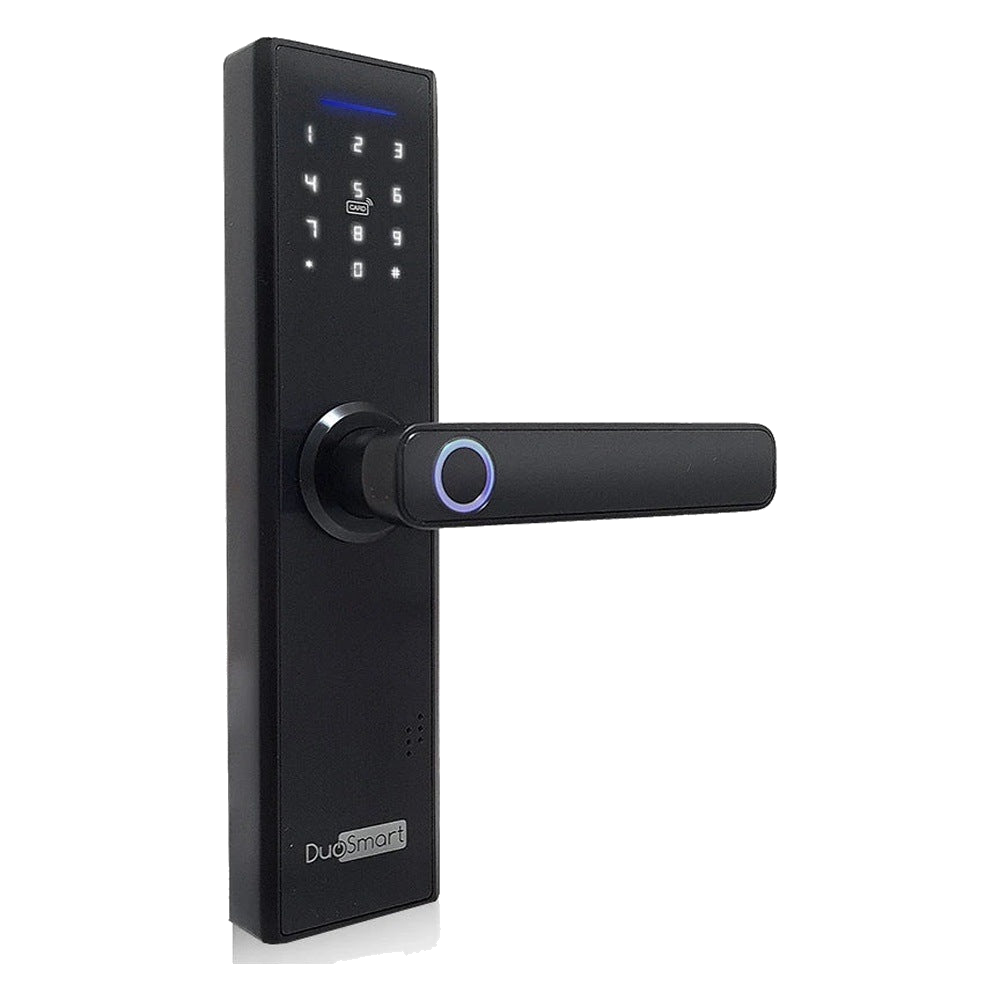 CERRADURA BIOMETRICA WIFI 2.4 GHZ DUOSMART ACEPTA TARJETAS MF HUELLA DIGITAL CONTRASEÑA Y LLAVE CON PUERTO DE ALIMENTACION EMERGENTE MICROUSB COMPATIBLE CON APLICACION DUOSMART [F20]