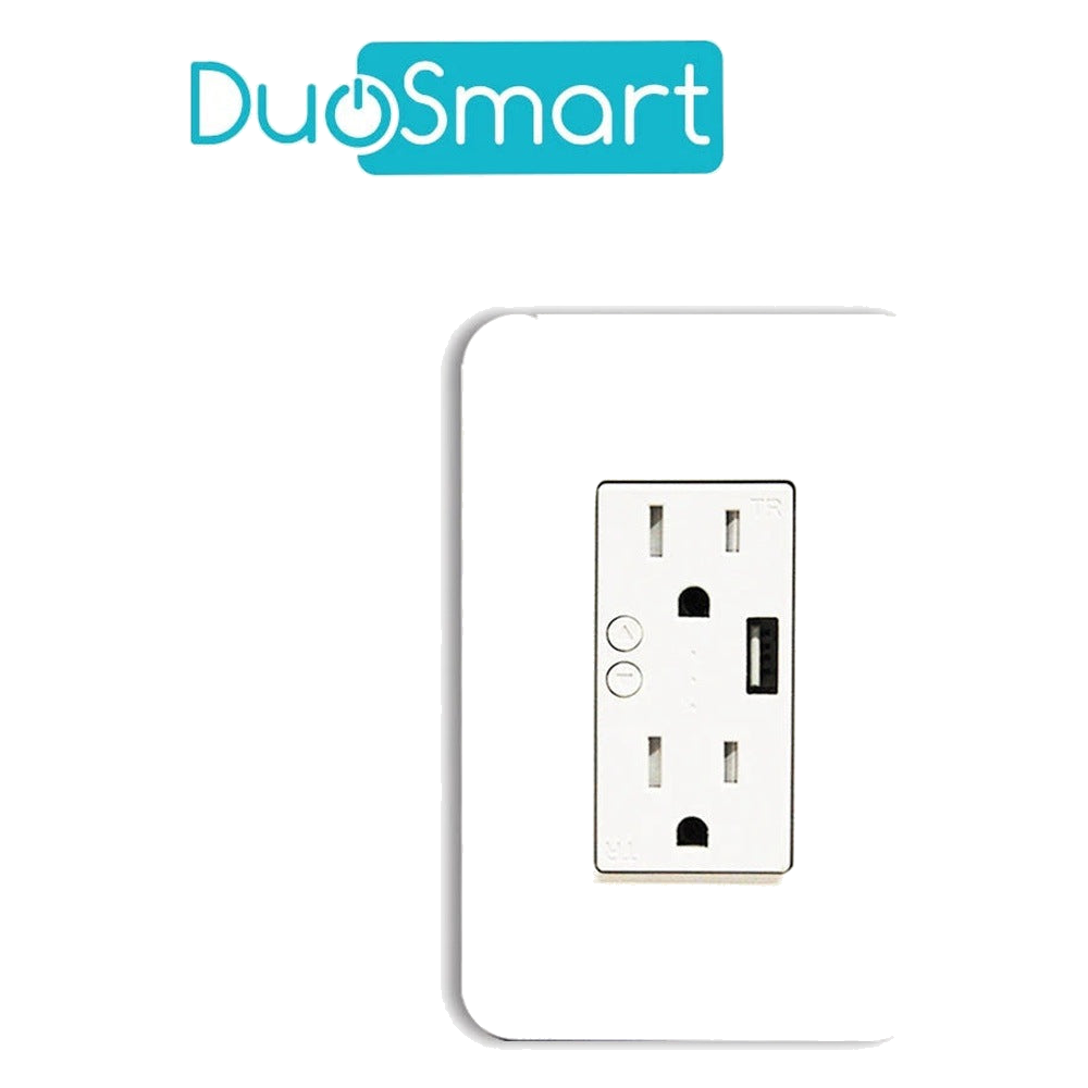 CONTACTO TOMACORRIENTE WIFI 2.4 GHZ DUOSMART 2 CONTACTOS Y 1 PUERTO USB PARA PARED MEDIDA ESTANDAR COMPATIBLE CON APP DUOSMART [A60]
