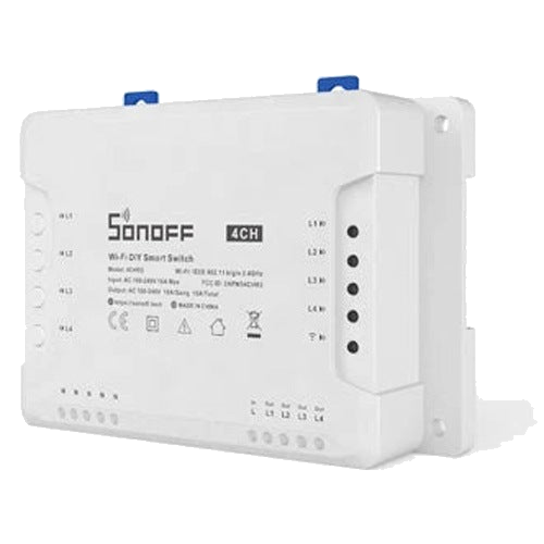 INTERRUPTOR INTELIGENTE CON 4 RELEVADORES NC/NO WIFI 2.4 GHZ HASTA 10AMP POR CANAL 40 AMP TOTALES PARA SOLUCION DE SMART HOME CON TEMPORIZADOR, MONTAJE DIN RAIL Y TRES MODOS DE TRABAJO PARA IOS Y ANDROID COMPATIBLE CON ALEXA/GOOGLE [SONOFF 4CH PRO R3]