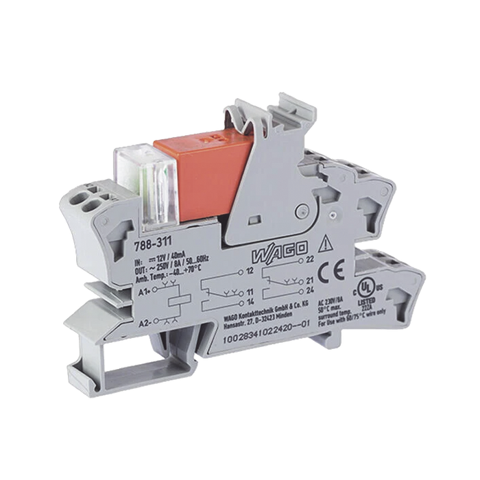 RELE TENSIÓN NOMINAL DE ENTRADA: 12 VCC; 2 INVERSORES; CORRIENTE PERMANENTE LÍMITE 8 A-Controladores-WAGO-788-311-Bsai Seguridad & Controles