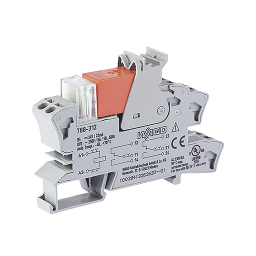 RELE TENSIÓN NOMINAL DE ENTRADA: 24 VCC; 2 INVERSORES; CORRIENTE PERMANENTE LÍMITE 8 A-Controladores-WAGO-788-312-Bsai Seguridad & Controles