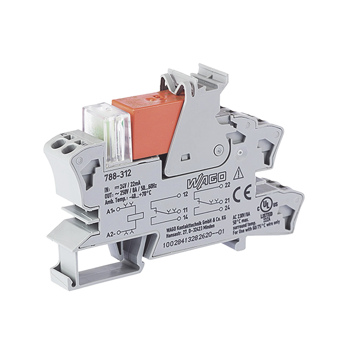 RELE TENSIÓN NOMINAL DE ENTRADA: 24 VCC; 2 INVERSORES; CORRIENTE PERMANENTE LÍMITE 8 A-Controladores-WAGO-788-312-Bsai Seguridad & Controles