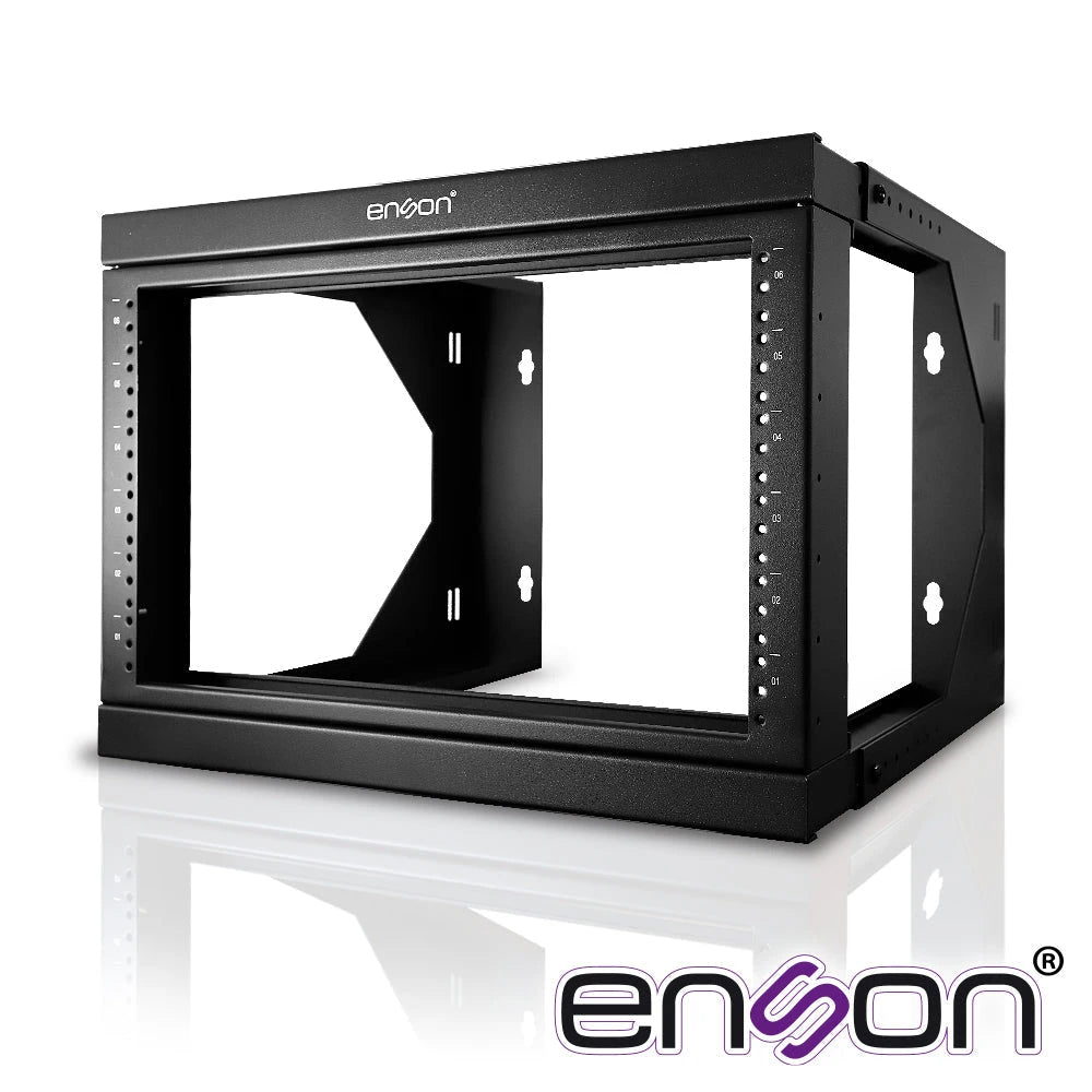 RACK PARED ENSON ENS-RKGO6U 6UR PREPARADO PARA ANCLAJE EN PARED UR MARCADAS MARCO DE RACK ABATIBLE POSTES PARA TORNILLO 12-24 5/8 CAPACIDAD DE CARGA 35 KG IDEAL PARA SOLUCIONES DONDE EL ESPACIO ES REDUCIDO-Racks y Gabinetes-ENSON-Bsai Seguridad & Controles