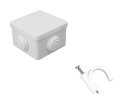 SAXXON SWD008LMGNCC5MMR - PAQUETE DE CAJA DE CONEXIONES 4 ENTRADAS 80X80X50MM CON BOLSA DE GRAPAS REDONDAS DE PARED DE 6MM DE ALTO COLOR BLANCO 50 PIEZAS-Faceplate Y Cajas Universales-SAXXON-Bsai Seguridad & Controles