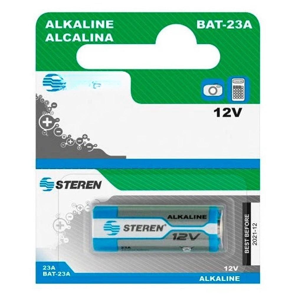 BATERÍA ALCALINA STEREN TIPO CILINDRO 12 VOLTS 55MAH -COMPATIBLE CON MAGNETO DUOSMART Y OTROS DISPOSITIVOS SIMILARES [BAT-23A]