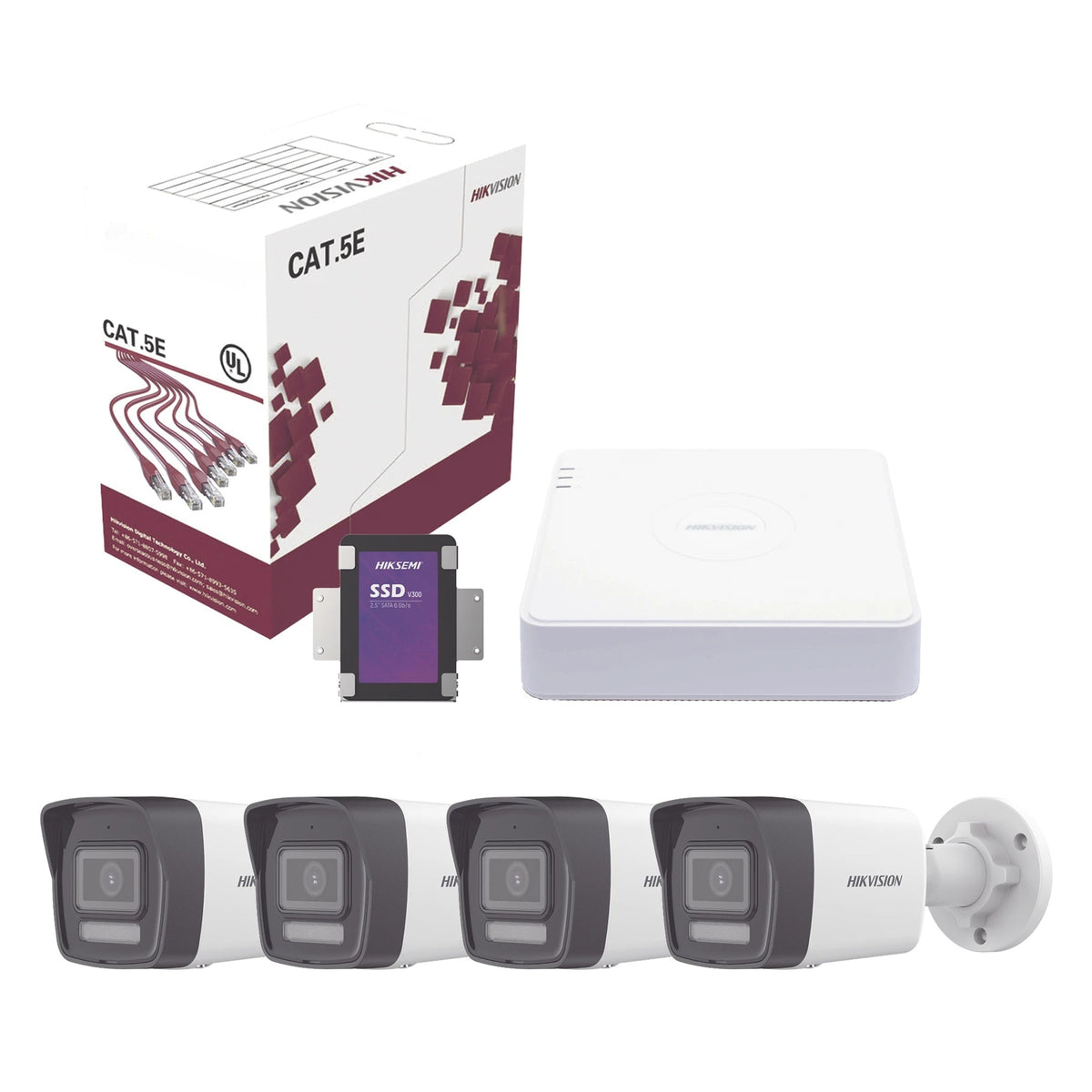 KIT DE VIDEOVIGILANCIA IP / 4 MEGAPIXEL / NVR 4 CANALES POE+ / 4 CÁMARAS BALA DUAL LIGHT / IR 30 M (98.4 FT) / LUZ BLANCA 30 M (98.4 FT) / AUDIO INTEGRADO / SSD 1 TB / CABLE 100 M (328.1 FT)