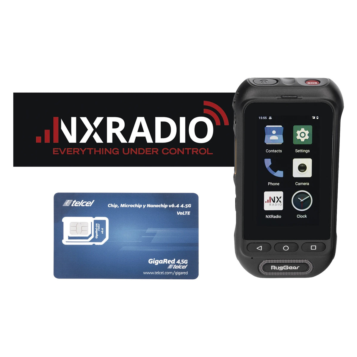 KIT RADIO PTT / ANDROID 10 GO / IP68 / MIL-STD 810H / ALTAVOZ 105 DB / BATERÍA 3000 MAH / SIM 1GB 12 MESES