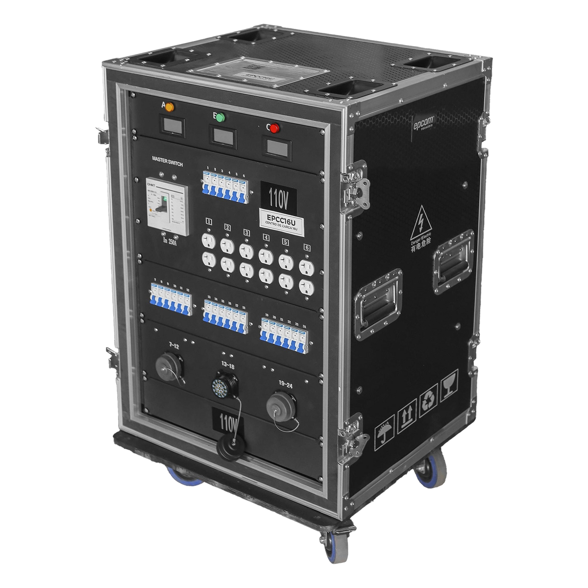 CENTRO DE CARGA MÓVIL / RACK 16U / CONECTORES SOCAPEX 19 PINES / 18 CANALES 110V / 48 CANALES 220V / MCB 20A Y 40A [EP-CC-16U]