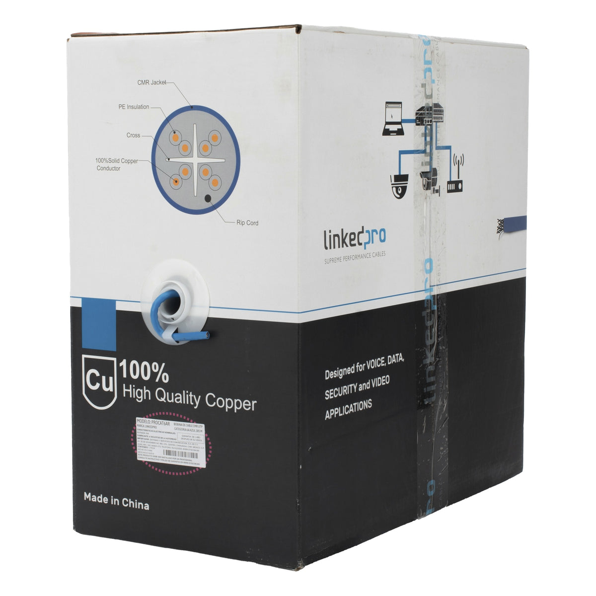 BOBINA DE CABLE U/UTP CAT6A / 305 M (1000 FT) / 10G-BASET / 500 MHZ / CALIBRE 23 AWG / CMR / 100% COBRE [PRO-CAT6A-R]