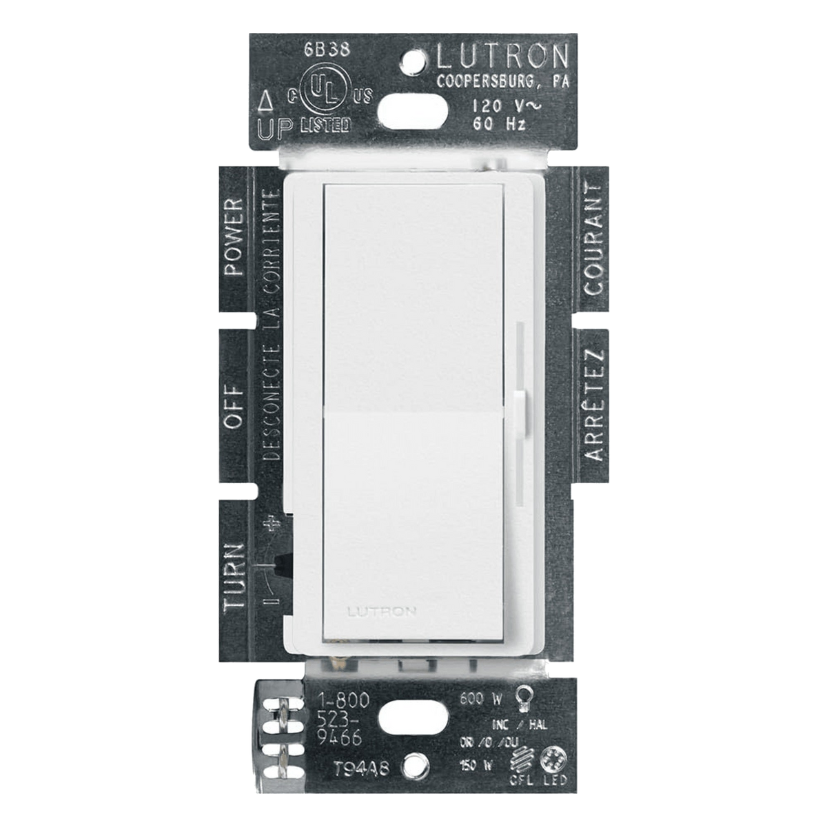 ATENUADOR DE PARED / LED/CFL 150 W / INCANDESCENTE 600 W / UN POLO O 3 VÍAS / 150 NIVELES DE LUZ / 120 V CA / BLANCO NIEVE [DVSCCL153PSW]