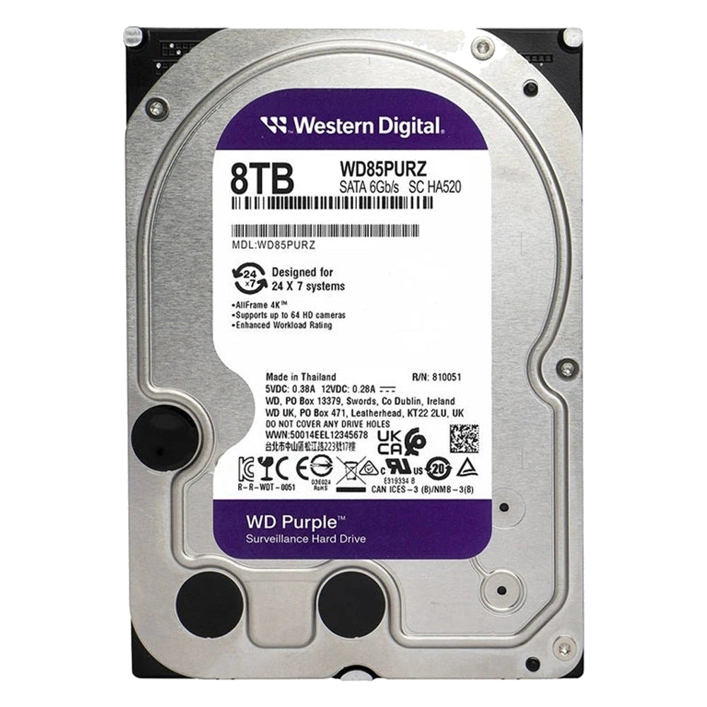DISCO DURO DD 8TB SATA WD PURPLE SATA 3.5 5640 RPM 256MB CACHE OPTIMIZADO PARA VIDEOVIGILANCICOMPATIBLE CON DVR Y NVR DE CUALQUIER MARCA [WD85PURZ]