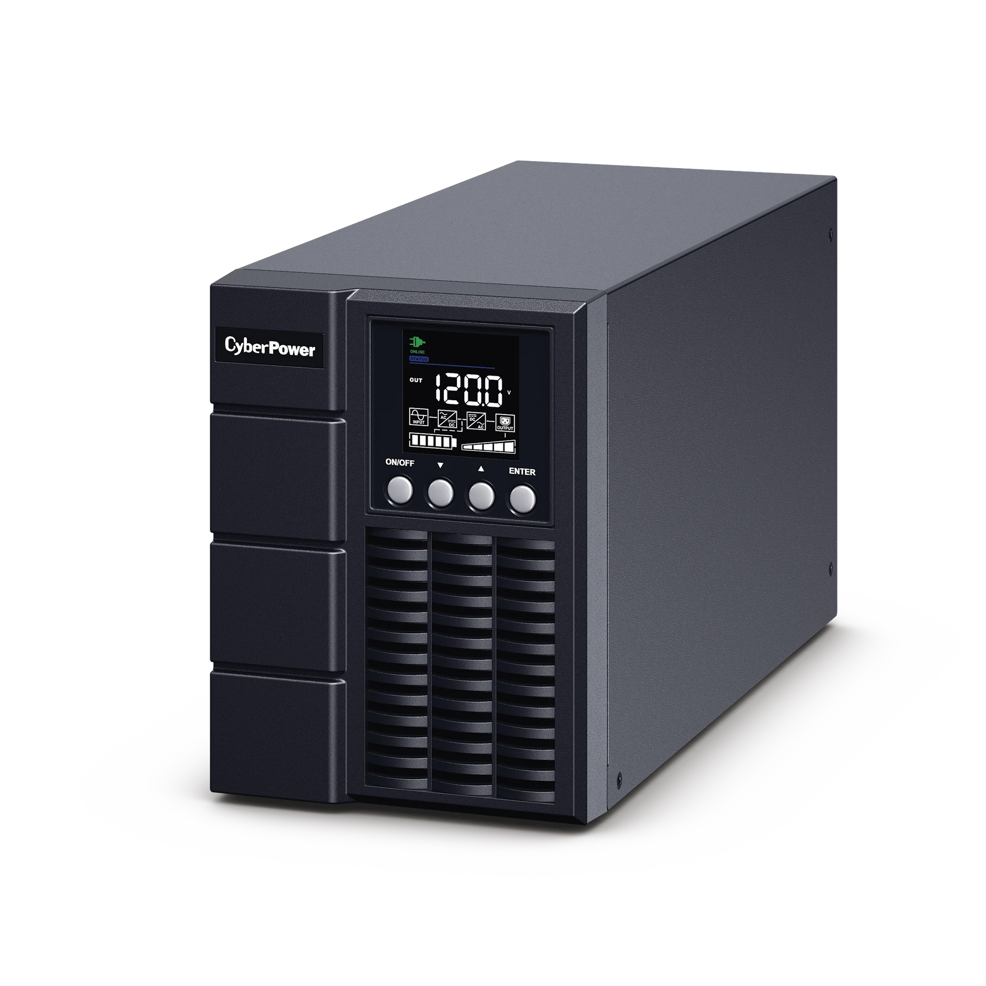 UPS DE 1000 VA/900 W, ONLINE DOBLE CONVERSIÓN, ENTRADA 120 VCA NEMA 5-15P, ONDA SENOIDAL PURA, TIPO TORRE, CON 4 TOMAS NEMA 5-15R-Energía-CYBERPOWER-Bsai Seguridad & Controles