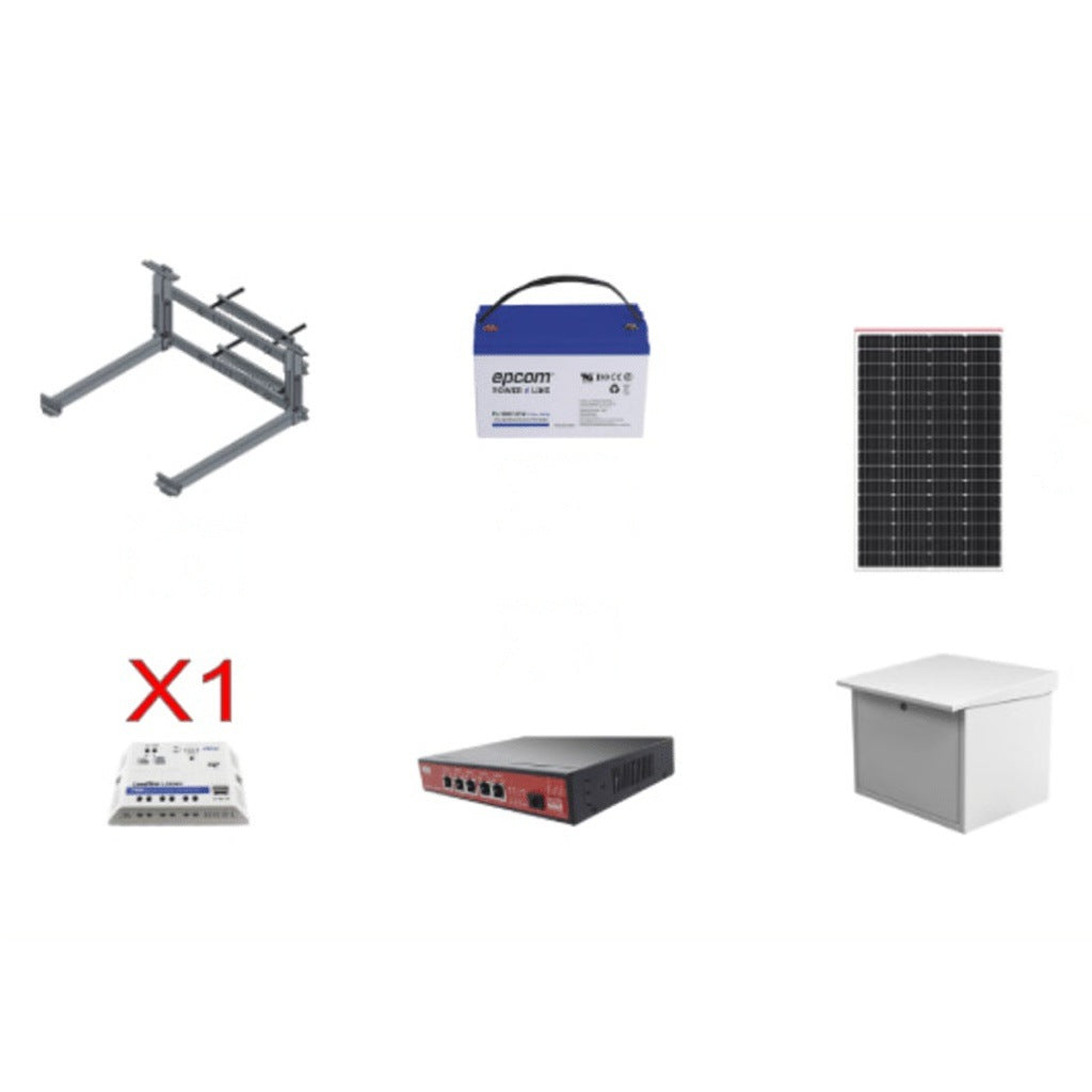 KIT SOLAR POE / 28 W TOTAL / 5 PUERTOS POE / 802.3AF/AT + POE PASIVO 24 VCC / PANEL 250 W / BATERÍA 120 AH