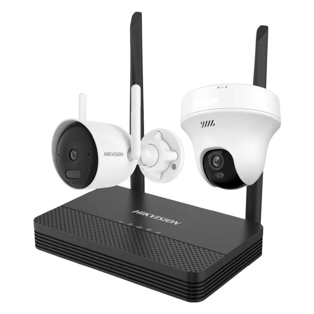 KIT IP INALÁMBRICO / NVS 4 CANALES / 2 CÁMARAS WI-FI 2 MEGAPIXEL / DUAL LIGHT 30 M (98.4 FT) / AUDIO BIDIRECCIONAL / LENTE 2.8 MM 97°