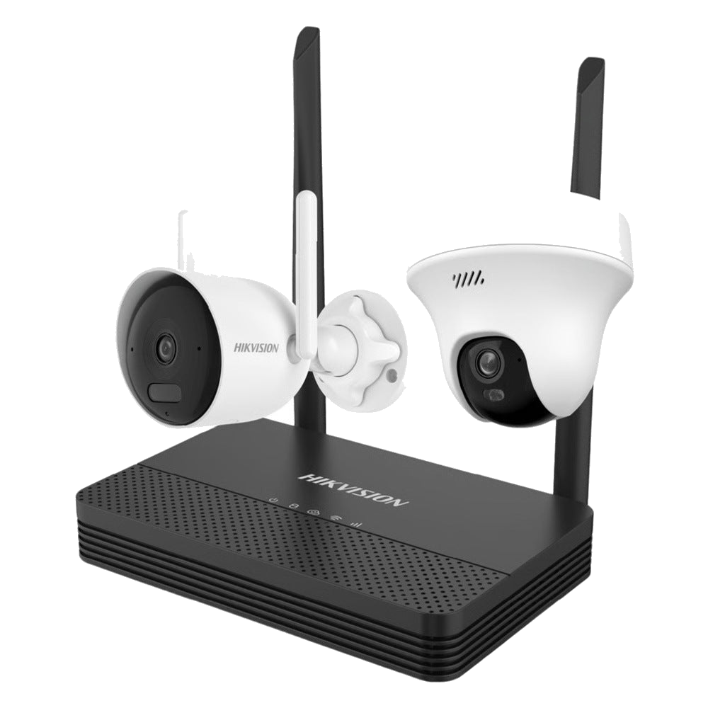 KIT IP INALÁMBRICO / NVS 4 CANALES / 2 CÁMARAS WI-FI 2 MEGAPIXEL / DUAL LIGHT 30 M (98.4 FT) / AUDIO BIDIRECCIONAL / LENTE 2.8 MM 97°