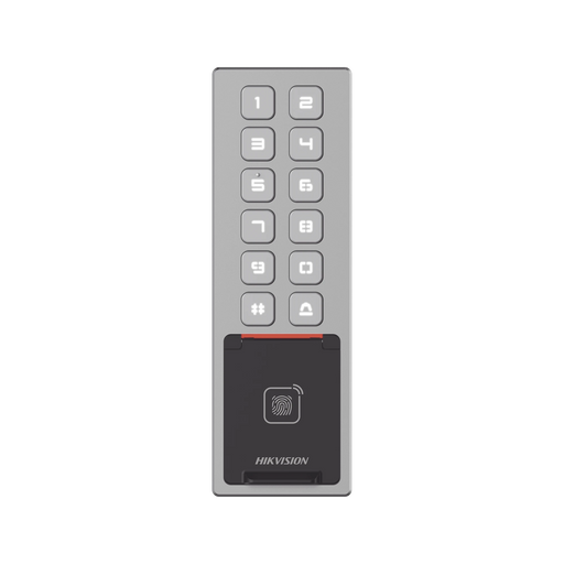 TECLADO EXTERIOR WIFI ANTIVANDÁLICO IP65 & IK08 / ADMINISTRABLE EN LA NUBE / ALTA Y BAJA DE PASSWORDS REMOTAMENTE CON HORARIOS / ACCESO POR PIN, TARJETA MIFARE, HUELLA Y TARJETA VIRTUAL BLUETOOTH-Teclados Autónomos-HIKVISION-DS-K1T805MBFWX-Bsai Seguridad & Controles