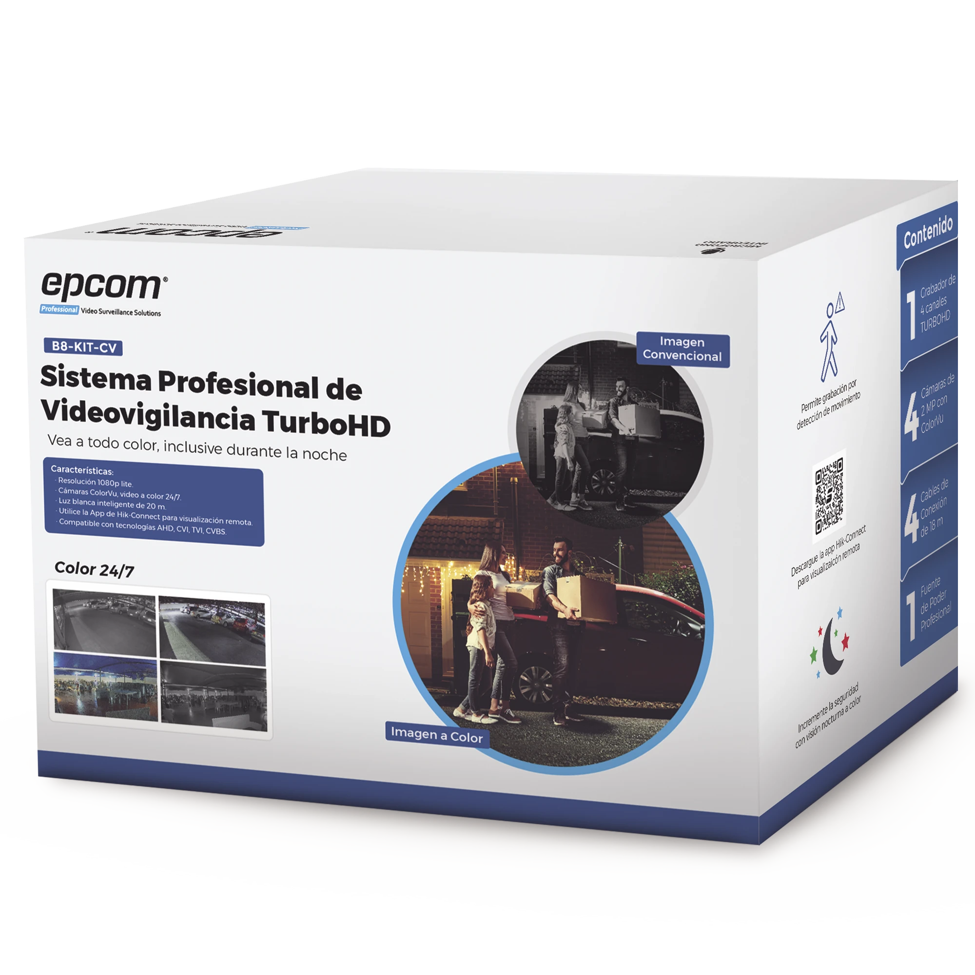 KIT TURBOHD 1080P LITE / DVR 4 CANALES / 4 CÁMARAS BALA 2 MEGAPIXEL COLORVU / FUENTE DE PODER / ACCESORIOS DE INSTALACIÓN-Kits Sistemas Completos-EPCOM-Bsai Seguridad & Controles