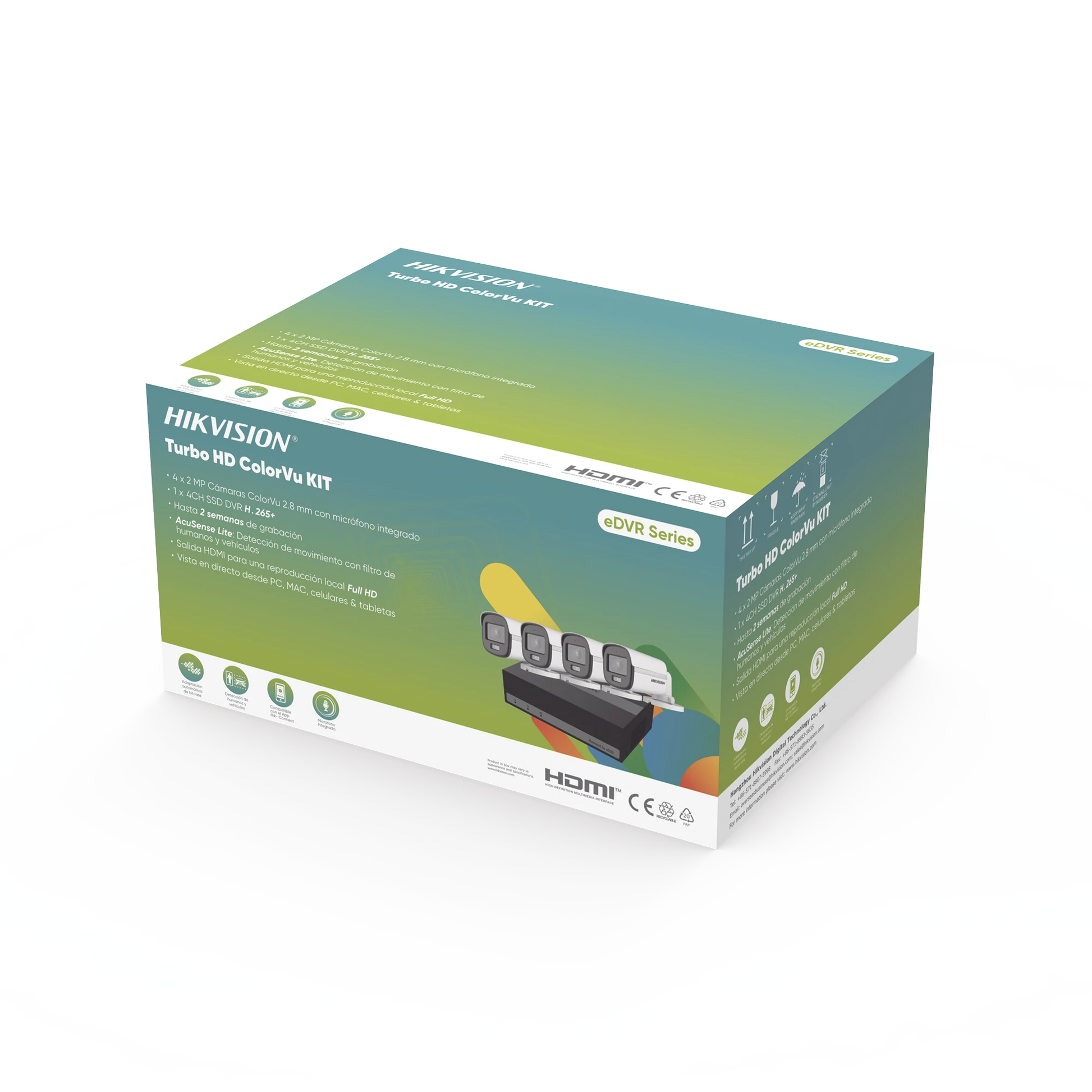 KIT TURBOHD 1080P / DVR 4 CANALES CON UNIDAD DE ALMACENAMIENTO ESSD DE 300 GB / 4 CÁMARAS BALA COLORVU CON MICRÓFONO INTEGRADO / FUENTE DE PODER / ACCESORIOS DE INSTALACIÓN-Kits- Sistemas Completos-HIKVISION-Bsai Seguridad & Controles