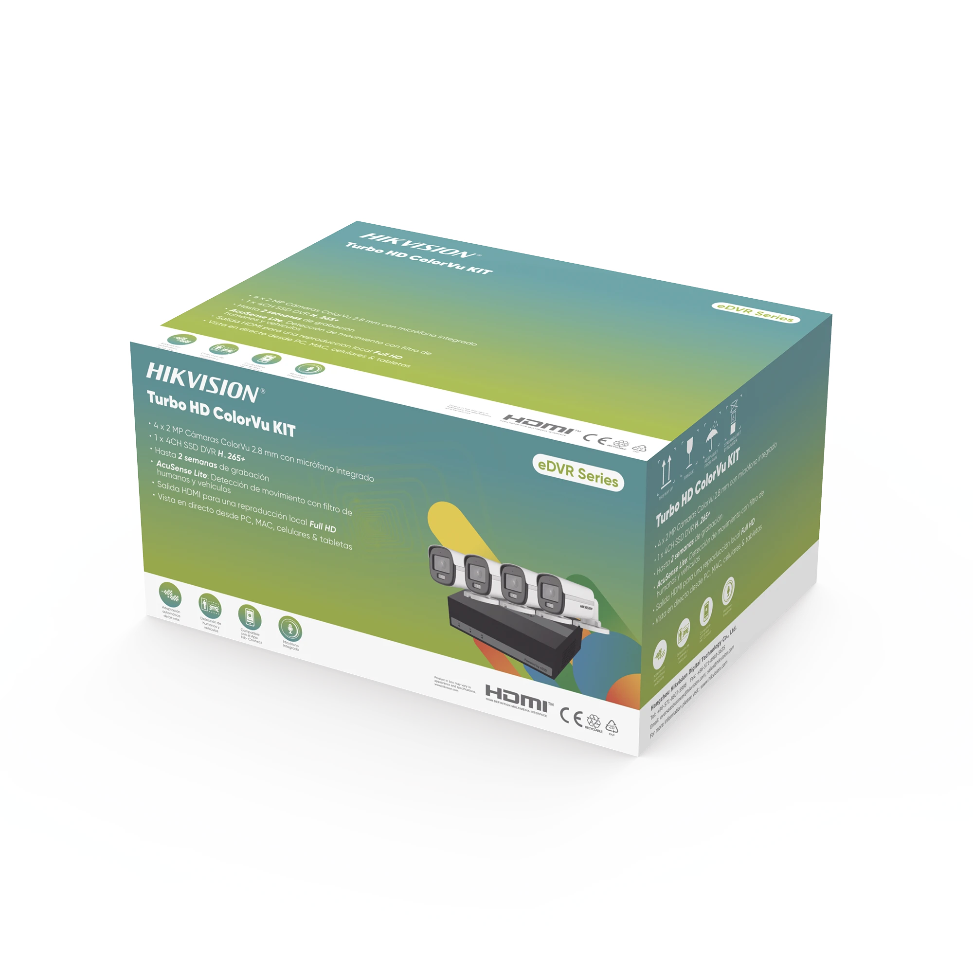 KIT TURBOHD 1080P / DVR 4 CANALES CON UNIDAD DE ALMACENAMIENTO ESSD DE 300 GB / 4 CÁMARAS BALA COLORVU CON MICRÓFONO INTEGRADO / FUENTE DE PODER / ACCESORIOS DE INSTALACIÓN-Kits- Sistemas Completos-HIKVISION-Bsai Seguridad & Controles