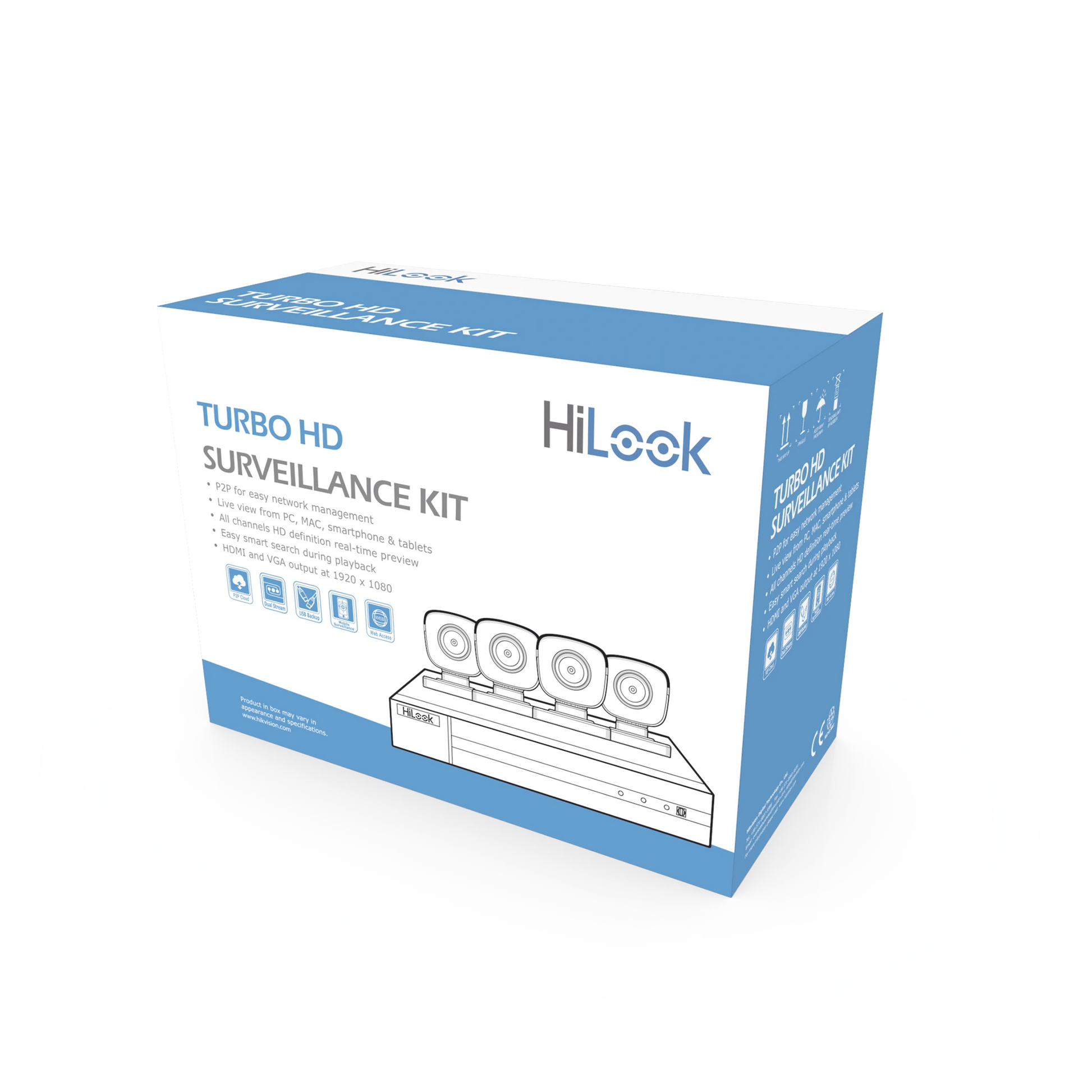 KIT TURBOHD 1080P / DVR 4 CANALES / 4 CÁMARAS BALA DE METAL / FUENTE DE PODER / ACCESORIOS DE INSTALACIÓN-Kits Cámaras de Seguridad-HILOOK BY HIKVISION-Bsai Seguridad & Controles