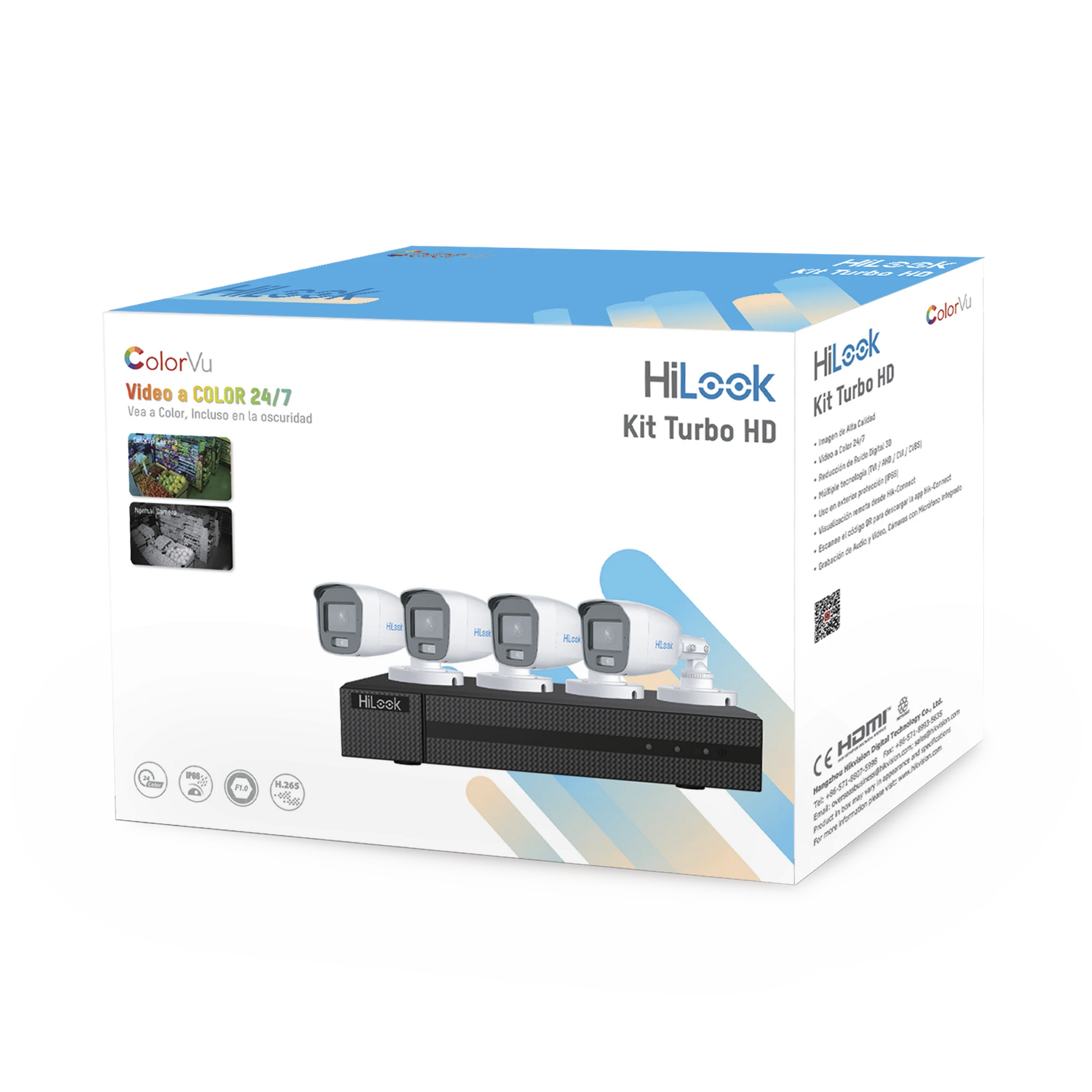 KIT TURBOHD 1080P / DVR 4 CANALES / 4 CÁMARAS BALA COLORVU CON MICRÓFONO INTEGRADO / FUENTE DE PODER / ACCESORIOS DE INSTALACIÓN-Kits- Sistemas Completos-HILOOK BY HIKVISION-Bsai Seguridad & Controles